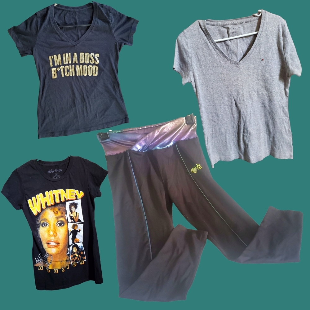 Justice Leggings- Hilfiger V-Neck/Whitney Houston/I'M IN A BOSS B*TCH MOOD Tees